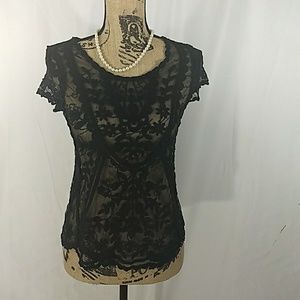 Ultra Flirt sheer nylon embroidery top blouse XS
